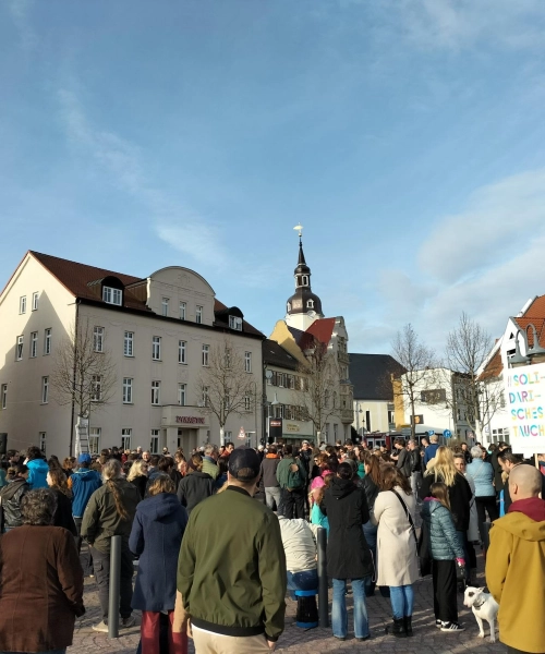 Fast 300 Menschen demonstrierten am Sonnabend für ein demokratisches Taucha (Foto: taucha-kompakt.de)